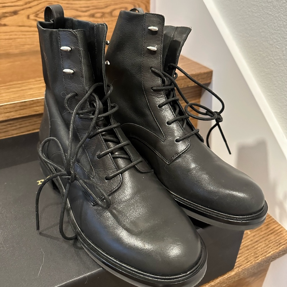 rag and bone black leather slayton combat boots, 8.5 women